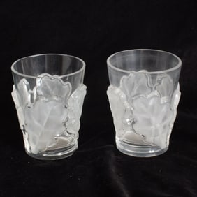 A Pair of Lalique "Chêne" Oak Leaf Crystal Tumblers