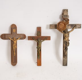 Group of Three Wood and Metal Crucifixes