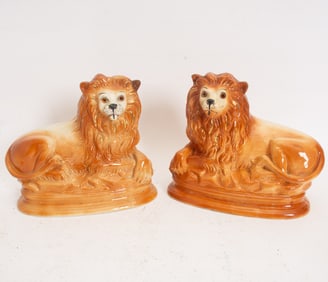 Pair of Staffordshire Lions