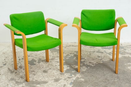 Pair of Green Upholstered Mid Century Office Chairs