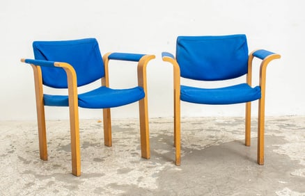 Pair of Blue Upholstered Mid Century Office Chairs