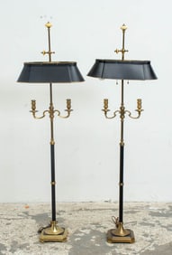 Pair of Gilt and Ebonized Metal Floor Lamps
