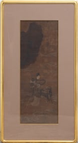 A Chinese School Painting of a Woman and Qilin