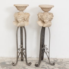 Pair of Janice Minor Iron and Plaster Figural Plant Stands