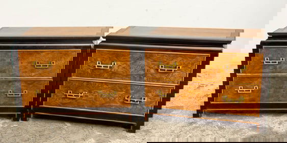 Pair of Burlwood and Lacquer Century Bedside Chests