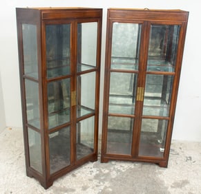Pair of Asian Style Mid Century Mahogany Vitrine Cabinets