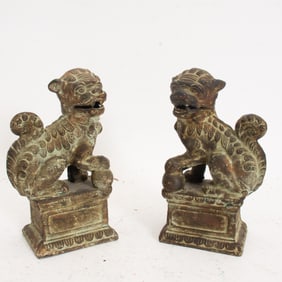 Pair of Patinated Metal Fu Lions