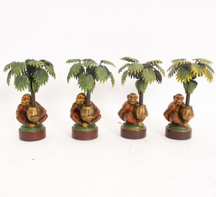 Set of Four Polychrome Monkey Candleholders