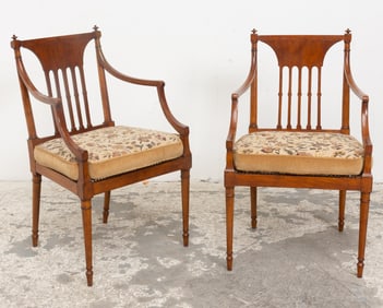 Pair of Edwardian Mahogany and Caned Open Armchairs