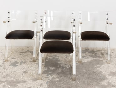 Set of Four Contemporary Upholstered and Acrylic Open Armchairs