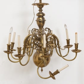 Dutch Baroque Style Brass Nine-Light Chandelier