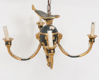 Green and Gilt Painted Four-Light Chandelier
