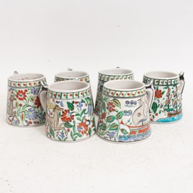 Set of Six Handmade Greek Mugs