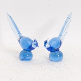 Pair of Venetian Style Blue Glass Birds