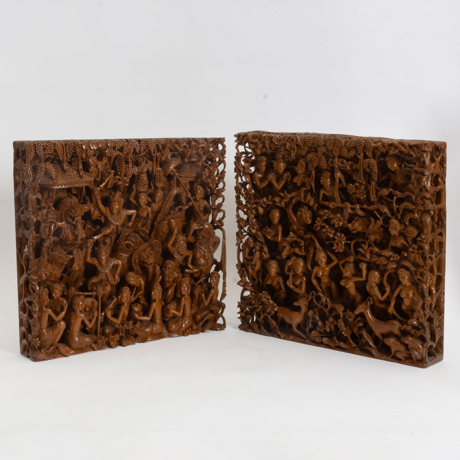 Pair of Southeast Asian Carved Wood Plaques (1 of 10)