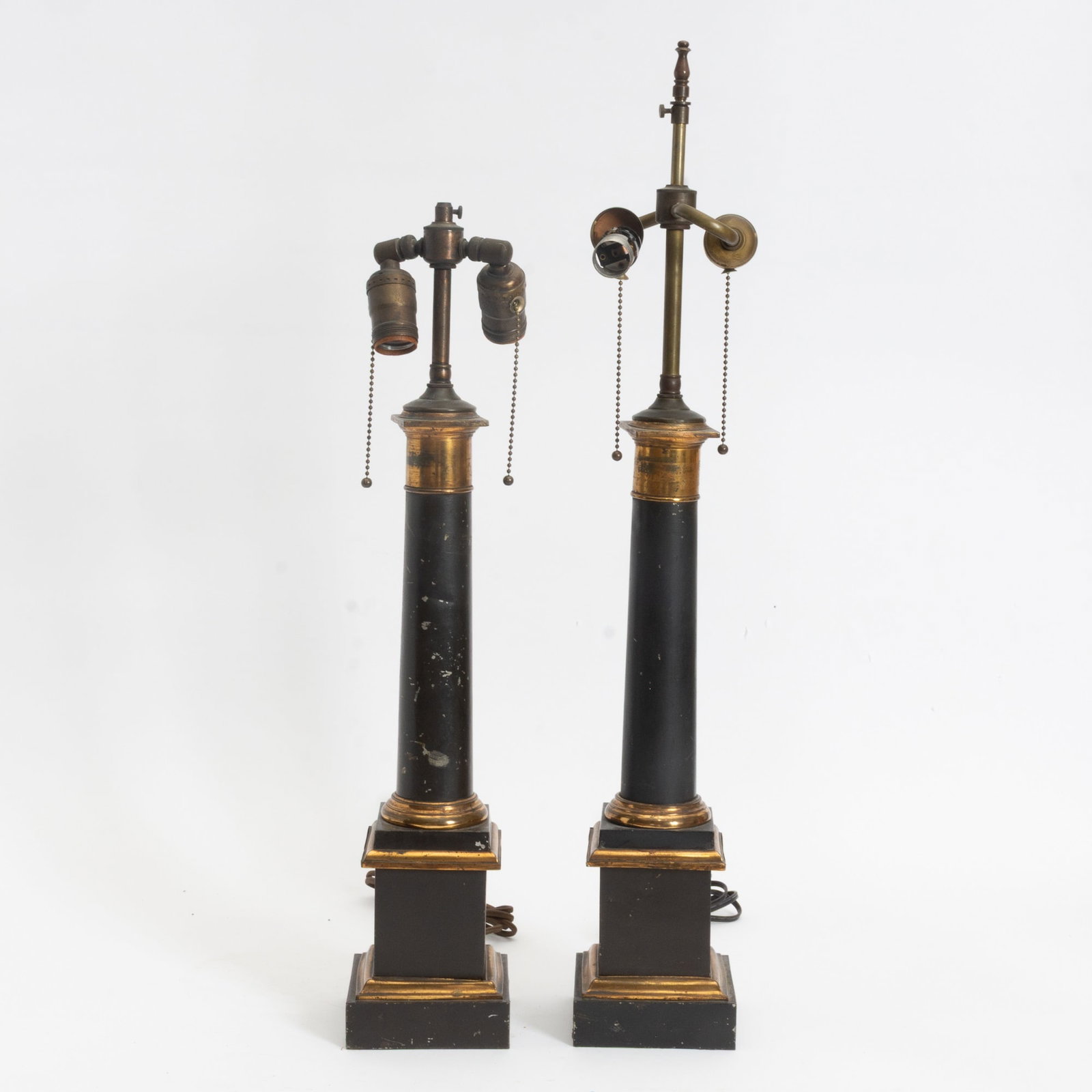 Pair of Black and Gilt Painted Metal Column Lamps (1 of 5)