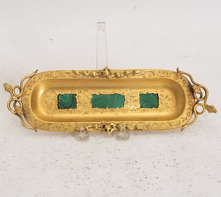 Victorian Gilt Bronze and Malachite Pen Tray