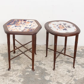 Two Mahogany Porcelain Inlaid Low Tables