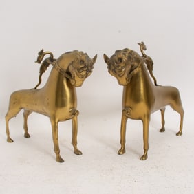 Pair of Brass Horse Form Aquamaniles