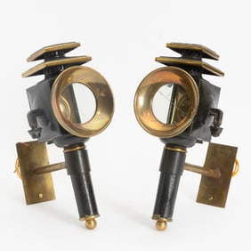 Pair of Victorian Painted Brass Carriage Lights