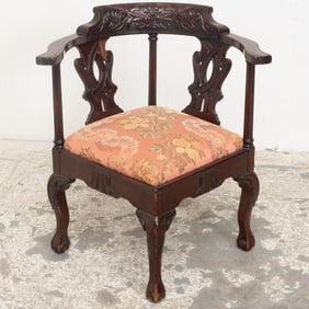 Chippendale Style Carved Mahogany Corner Chair