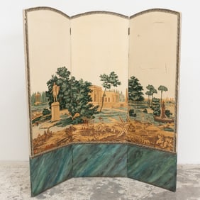 Paint Decorated Three Panel Screen