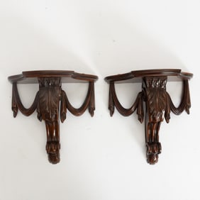 Pair of Carved Mahogany Wall Brackets