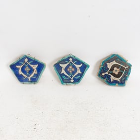 Group of Three Polygonal Timurid Cuerda Seca Pottery Tiles