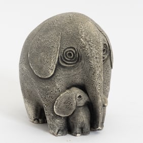 Painted Composition Elephant and Calf
