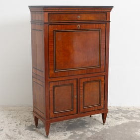 Mahogany Marble Top Inlaid Secretaire a Abattant