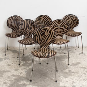 Set of Six Mid Century Modern Zebra Pattern Side Chairs