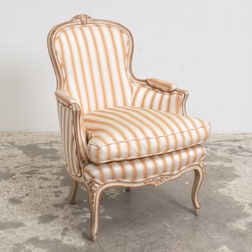 Louise XV Style Stripped Upholstered Fauteuil