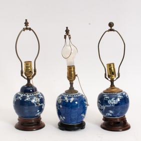 Group of Three Chinese Blue and White Porcelain Covered Jars
