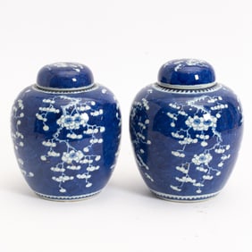 Pair of Chinese Blue and White Porcelain Ginger Jars