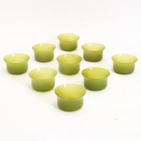 Set of Nine Green Blown Glass Bowls