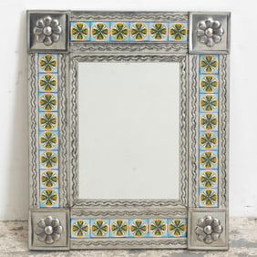 Rectangular Metal and Tile Frame Mirror