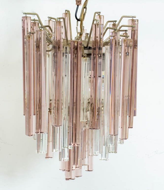 Italian Mid Century Modern Chandelier: With amethyst and clear rods (26" h x 13 1/2" dia) Missing rods, old repair to one, chips, untested