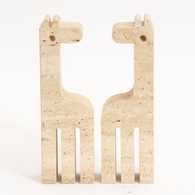 Pair of Fratelli Mannelli Travertine Giraffe Bookends