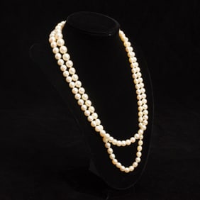 Double Strand Cultured Pearl Necklace with Gold and Diamond Clasp