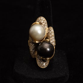 Gold, Multicolored Cultured Pearl and Diamond Ring