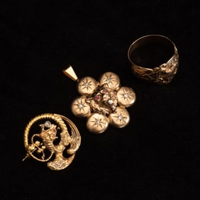 Two Antique Gold, Diamond and Ruby Pins,