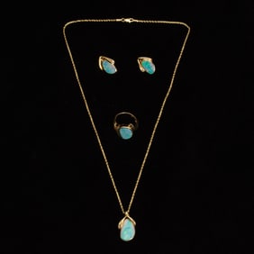 14KT Gold, Opal and Diamond Jewelry Set