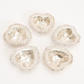 Set of Five Sterling Heart Form Condiment Dishes