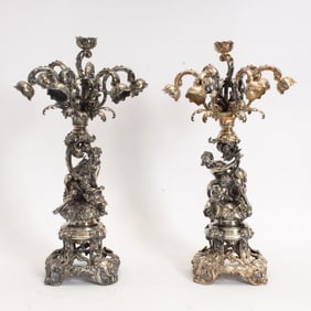 Pair of Continental Silver Plated Lamps