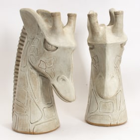 Pair of Large Ceramic Giraffe Bust Planters
