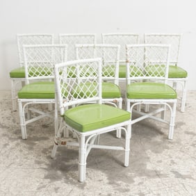 Set of Eight White Painted Rattan Chairs
