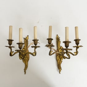 Pair of Baroque Style Brass Wall Sconces