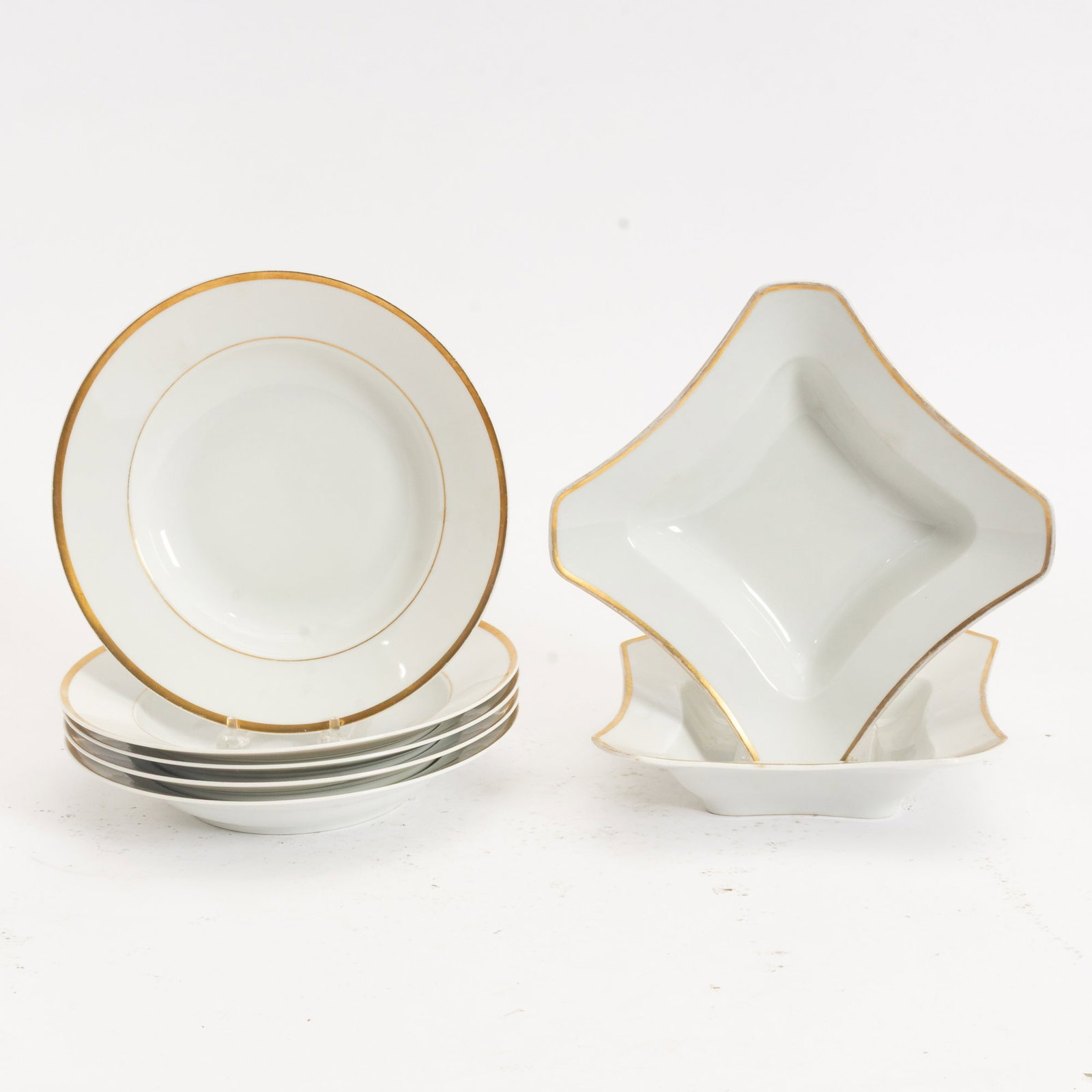 Group of Bavarian Porcelain Tableware: Approx. 7 (Largest 1 7/8" h x 10" dia) Rubbing to finish, scratches