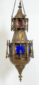 Moroccan Style Gilt Metal Hanging Lantern
