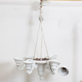 White Painted Six-Light Chandelier